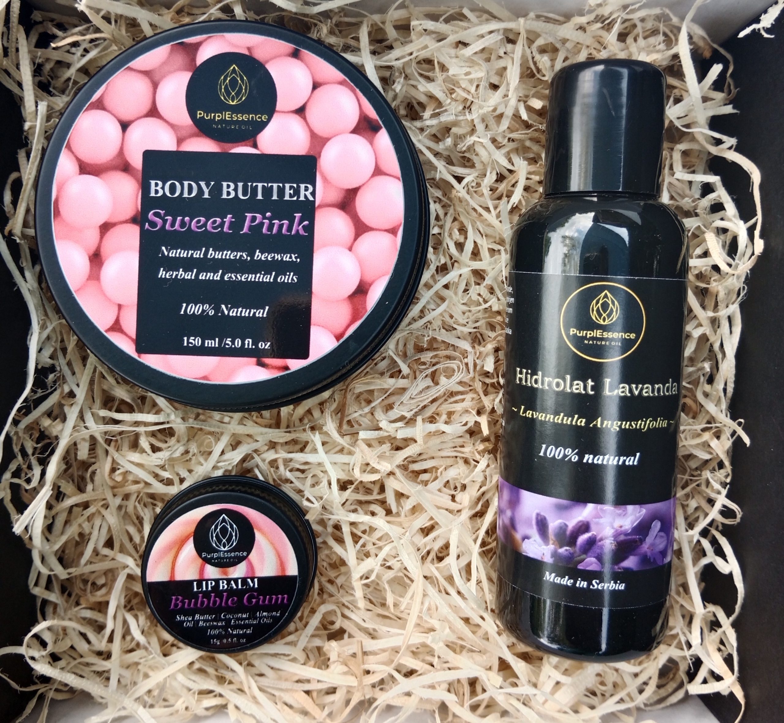 poklon paket lavanda, prirodna kozmetika, nega kože, poklon za ženu, body butter, balzam za usne, hidrolat lavande, wellness poklon, prirodni set, ručni rad